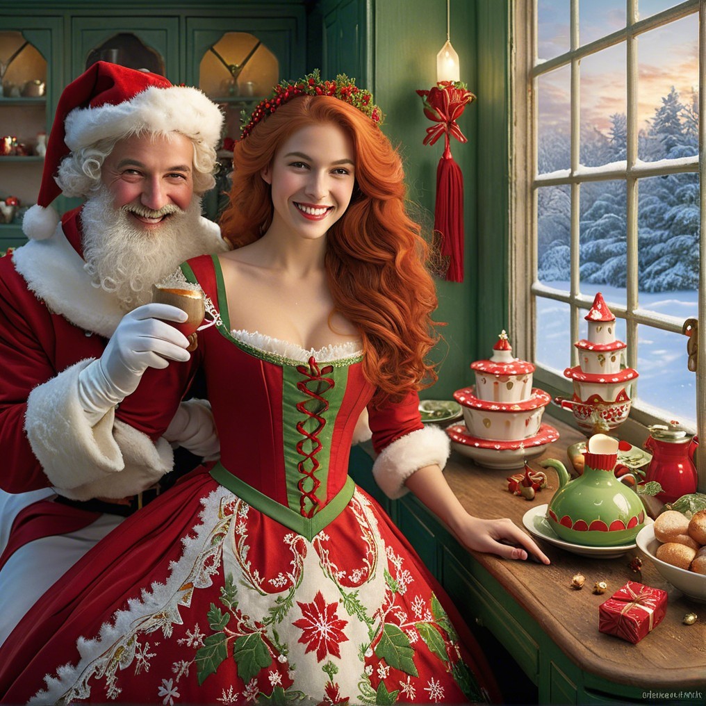 Festive Kitchen Scene with Santa and Holiday Decor