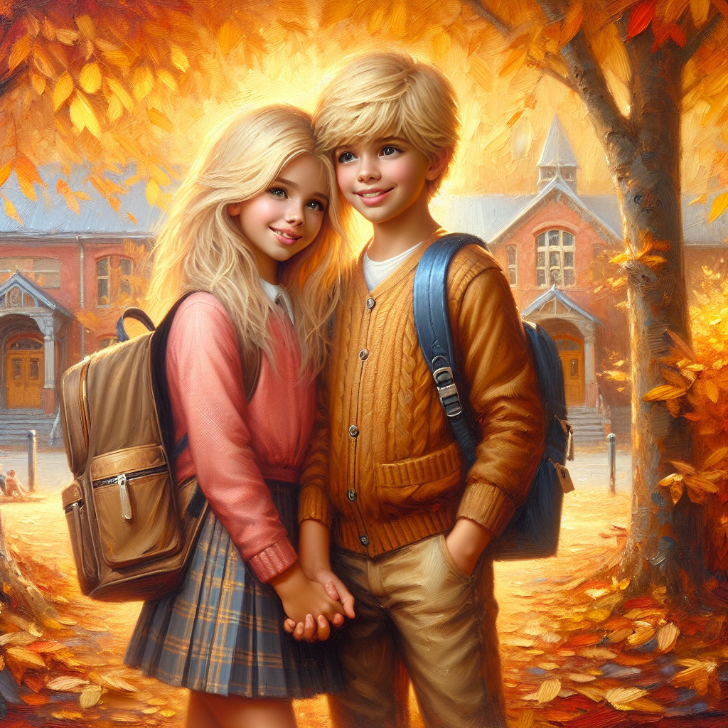 Cheerful Children in Autumn Attire with Backpacks