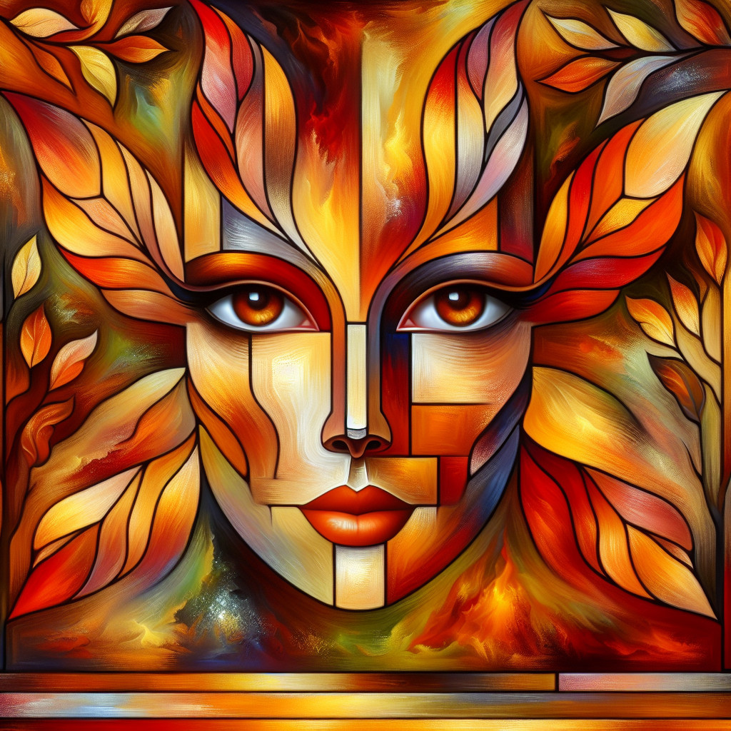 Abstract Portrait with Leaves in Warm Hues