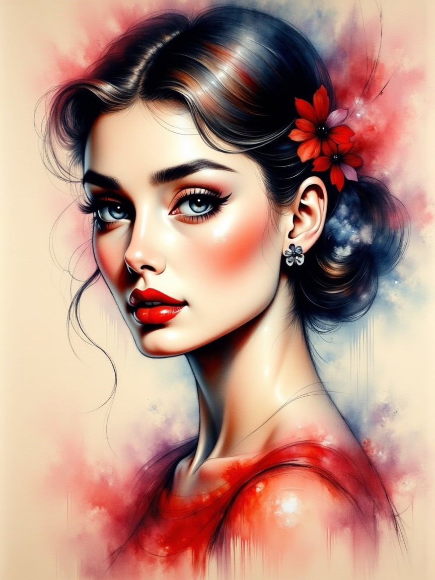 Portrait of a Young Woman with Vibrant Colors