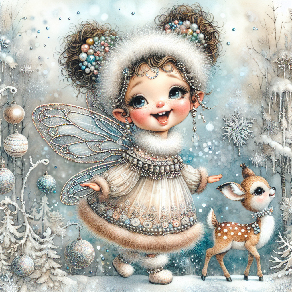 Whimsical Winter Scene with Fairy Girl and Fawn