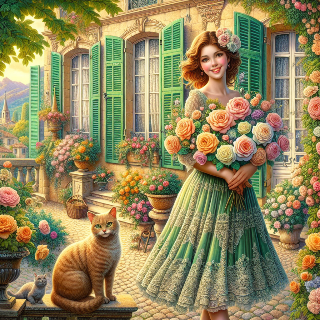 Young Woman with Bouquet in Picturesque Garden