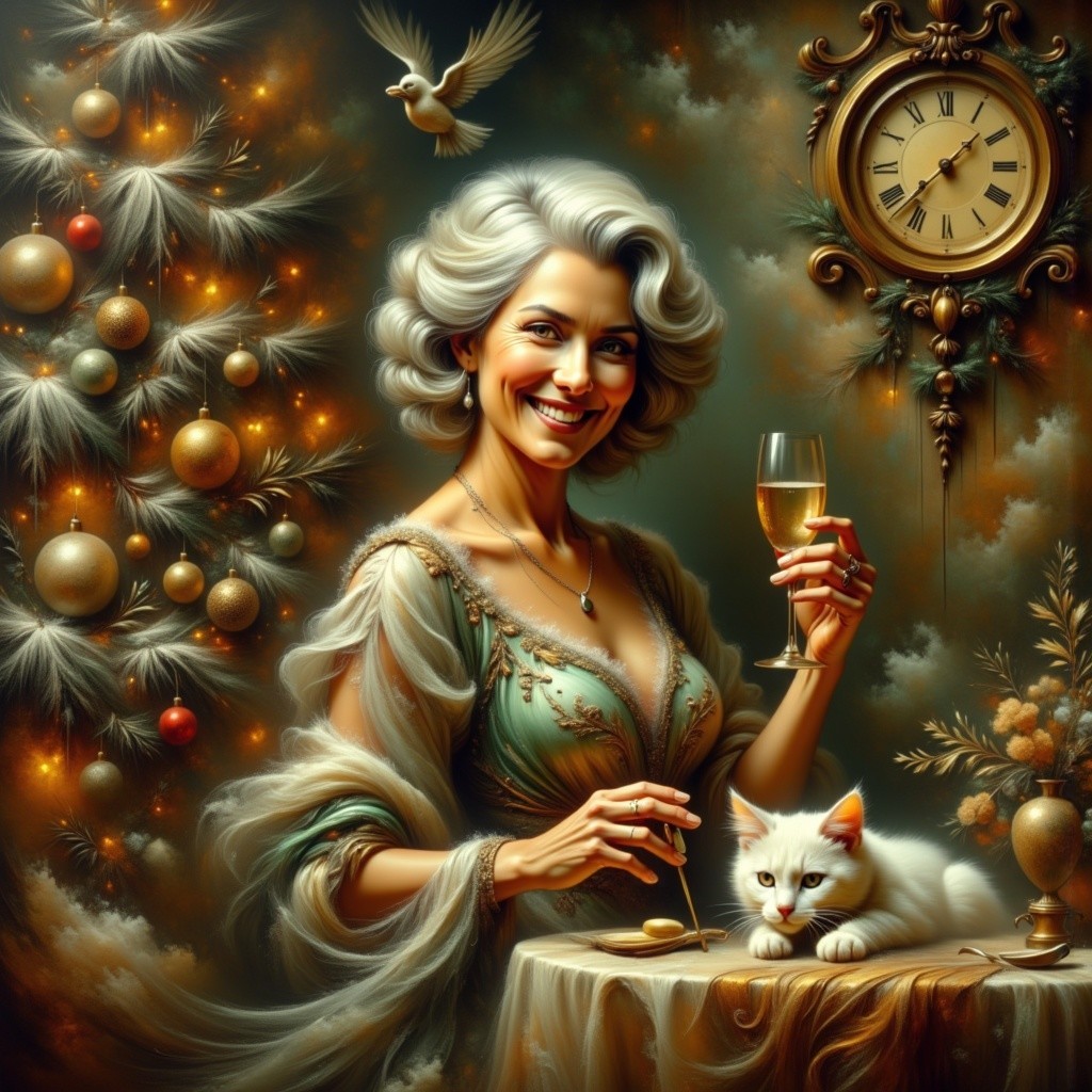 Vibrant Portrait of a Smiling Mature Woman in Gown