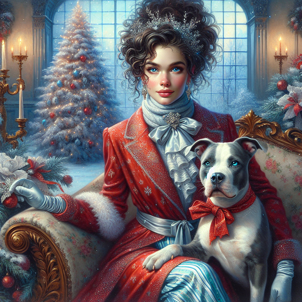 Glamorous Woman on Vintage Sofa with Christmas Decor