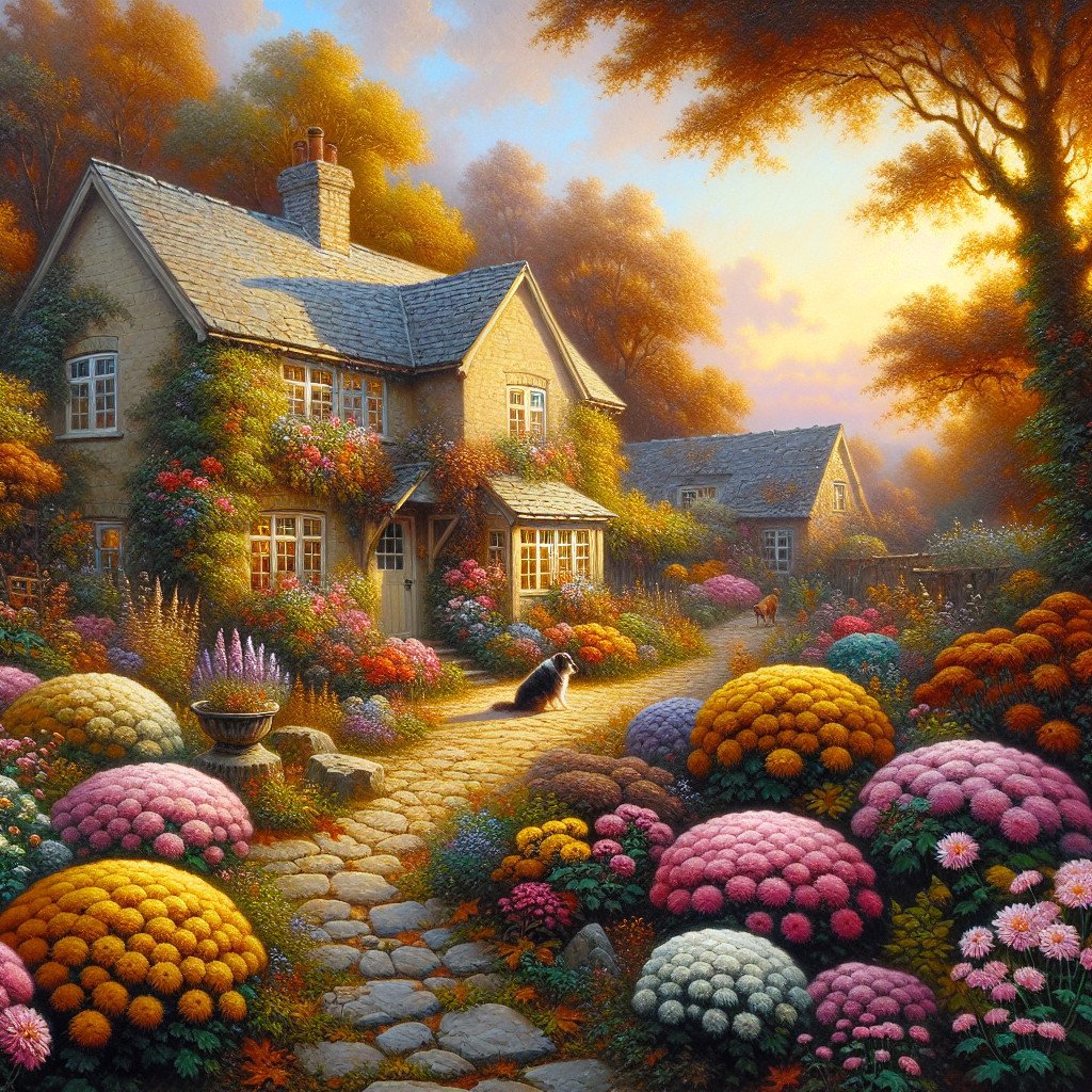 Charming Cottage Amidst Vibrant Flower Gardens