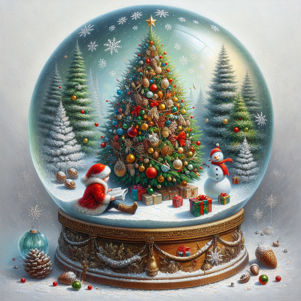 Detailed Christmas Scene in a Snow Globe