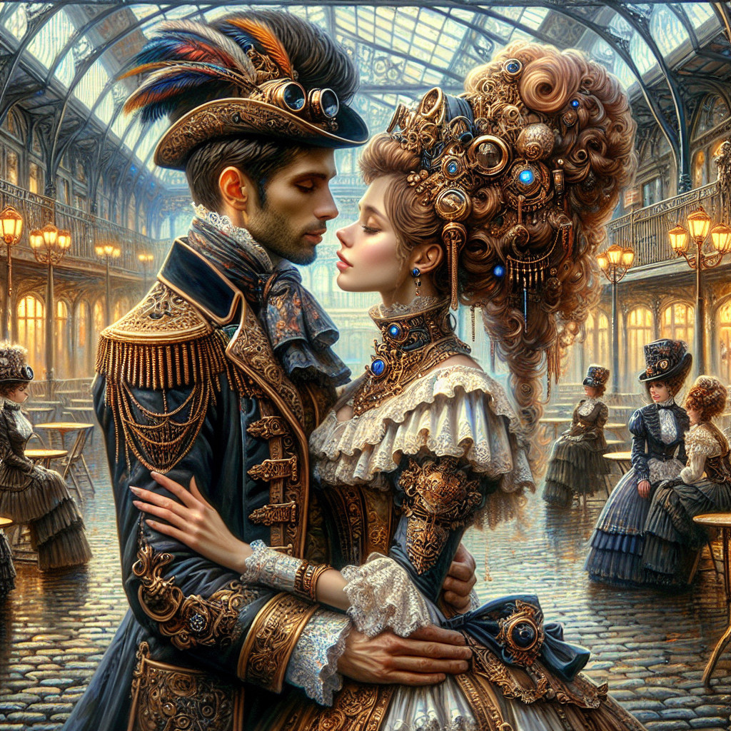 Steampunk Couple in Romantic Vintage Setting