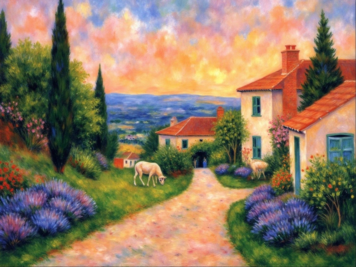 Serene Countryside Landscape with Charming Cottages