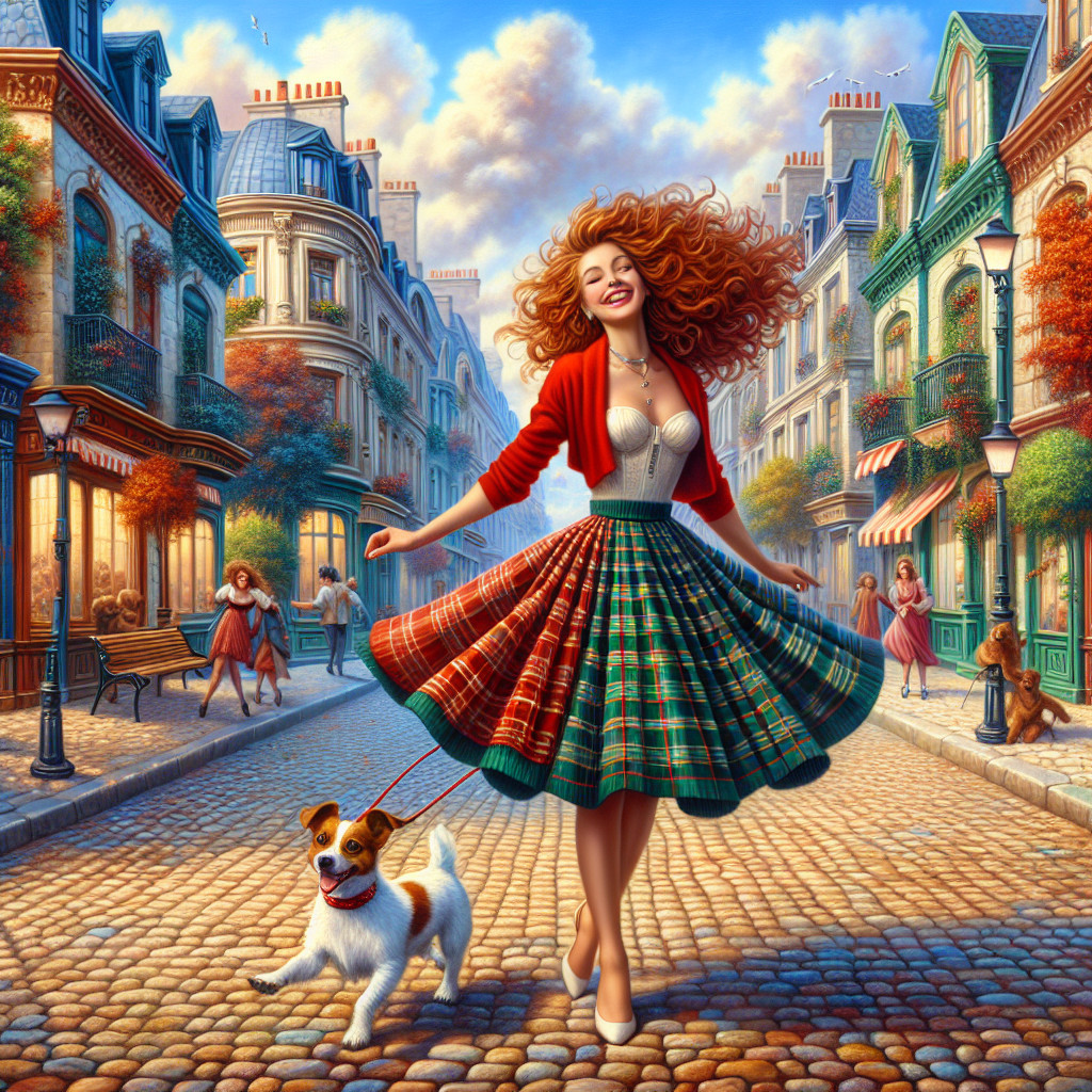 Joyful woman twirling in a vibrant street scene