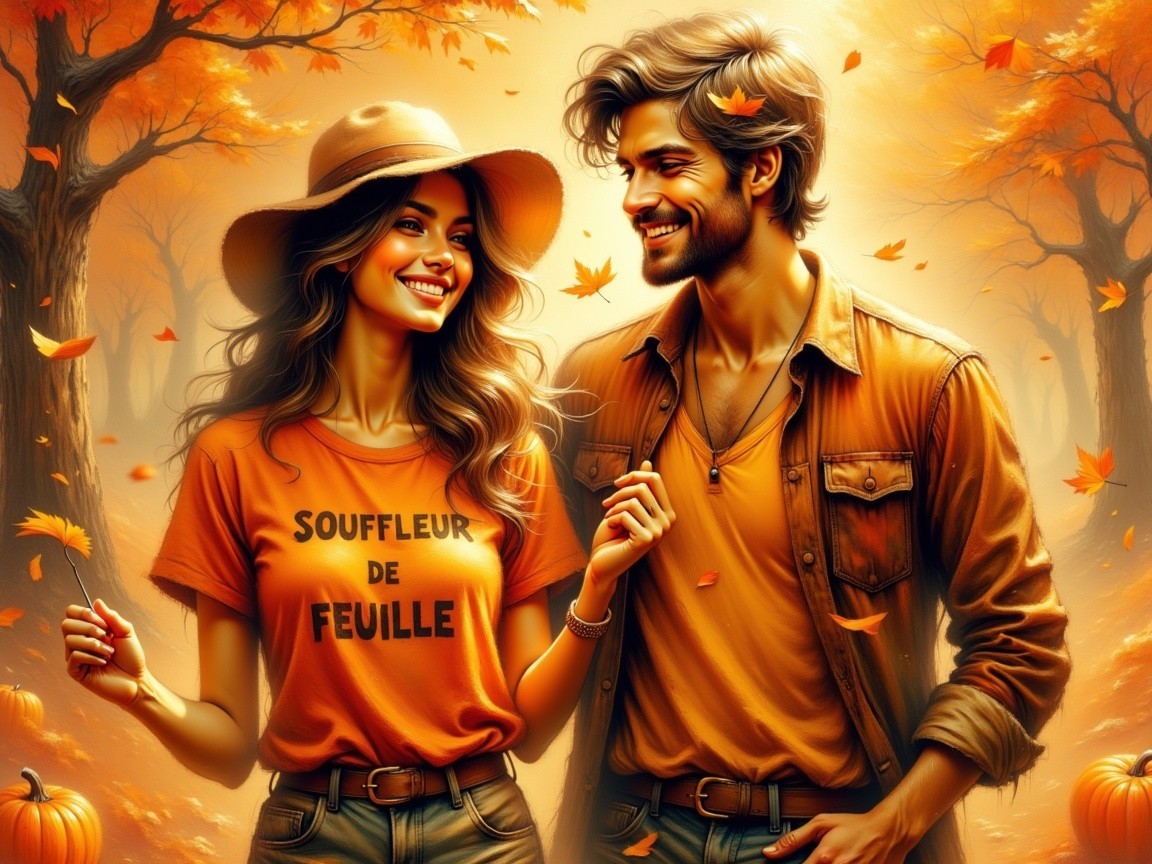 Cheerful Couple in Vibrant Autumn Landscape