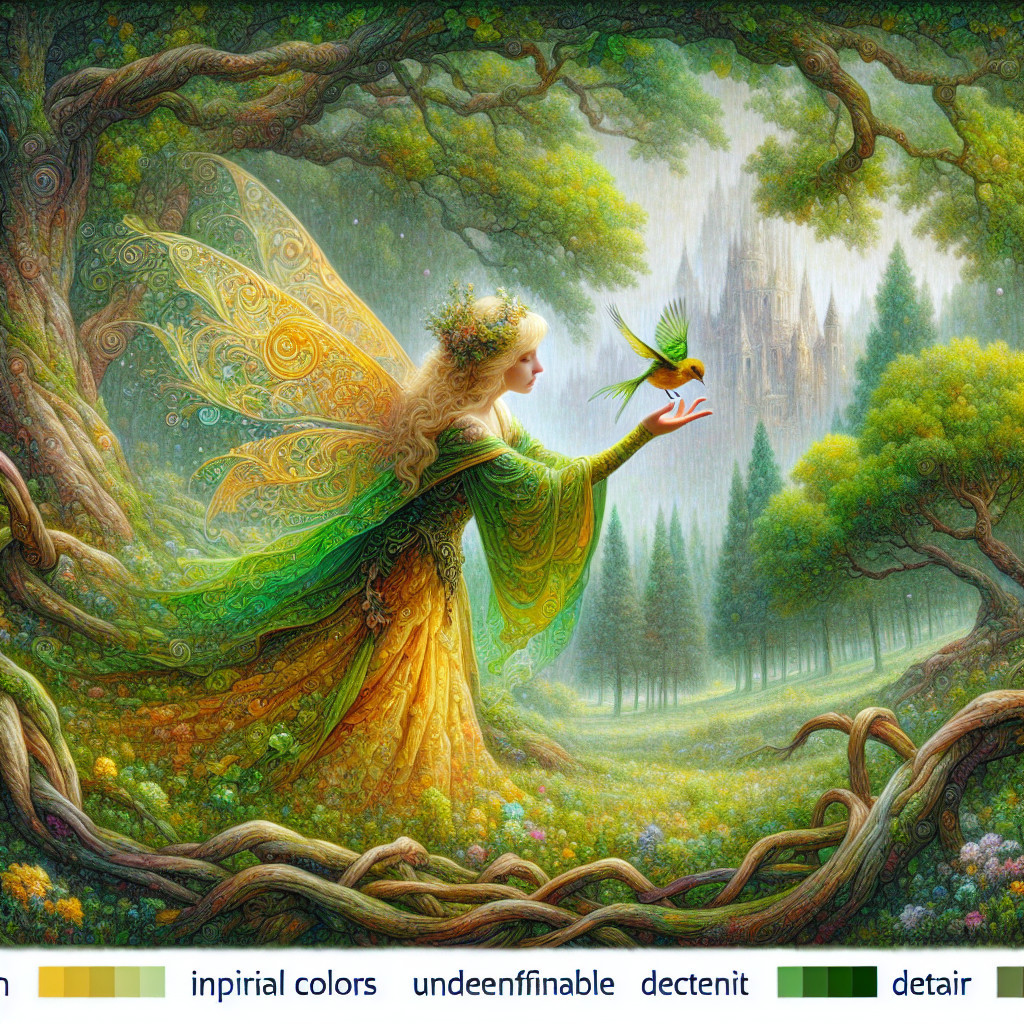 Fairy with Colorful Wings in Enchanted Forest Scene
