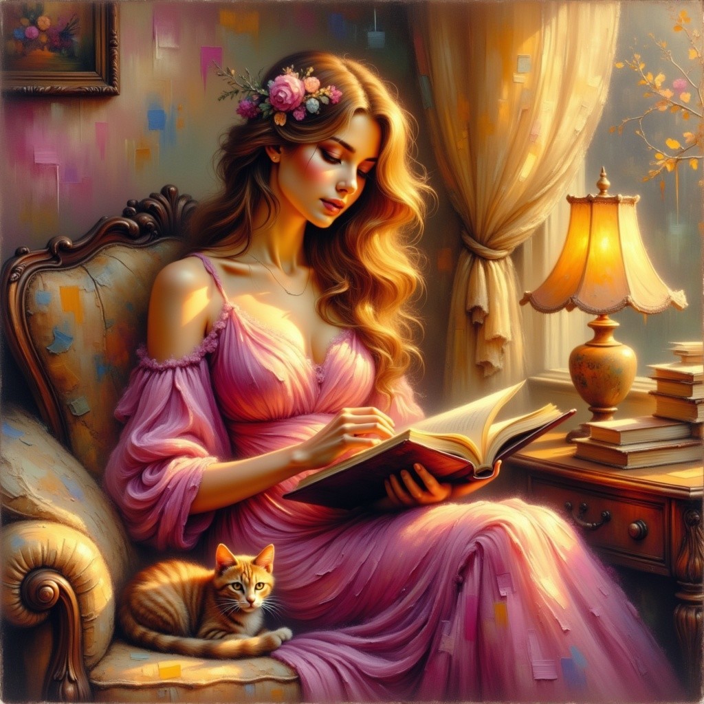 Cozy Reading Nook with a Playful Kitten