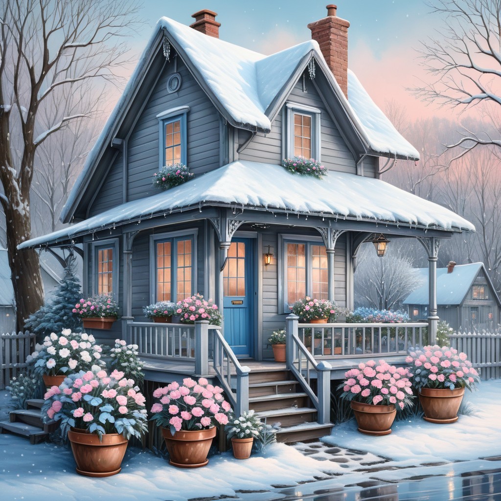 Charming Two-Story House with Snow-Covered Roof