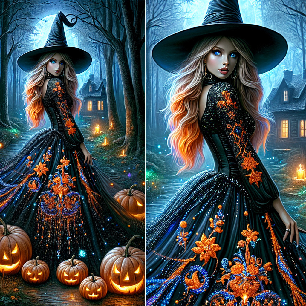 Witch in Mystical Forest with Moonlit Atmosphere