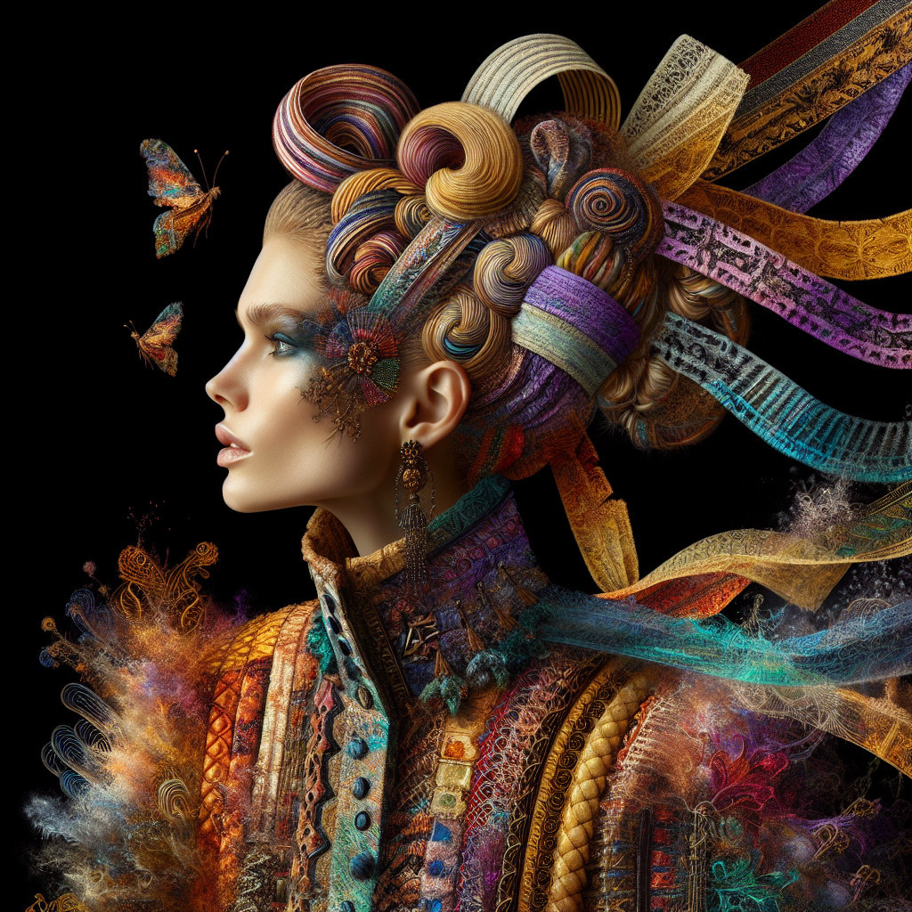 Portrait of a woman with vibrant ribbons and butterflies