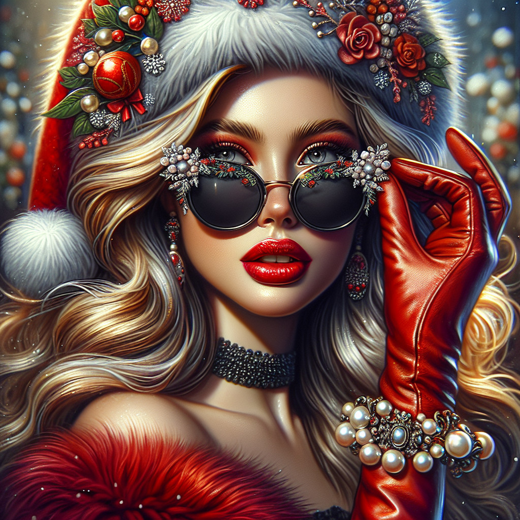 Glamorous Woman in Festive Holiday Attire and Accessories