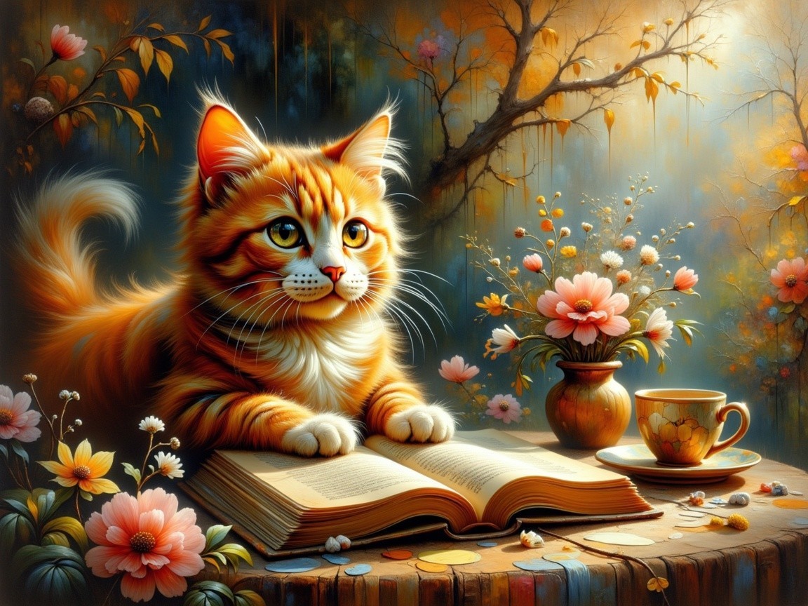 Orange Tabby Cat on Book in Serene Morning Light