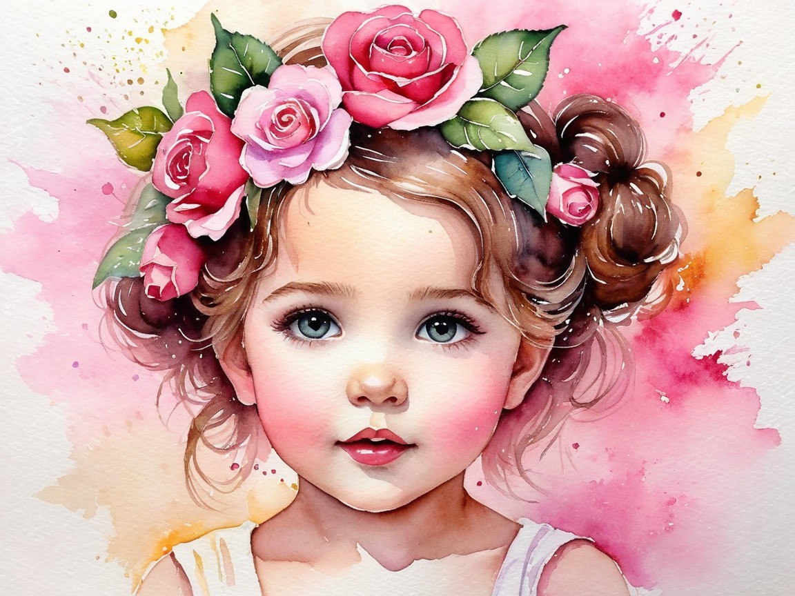 Portrait of a Young Girl with Floral Crown and Pastels