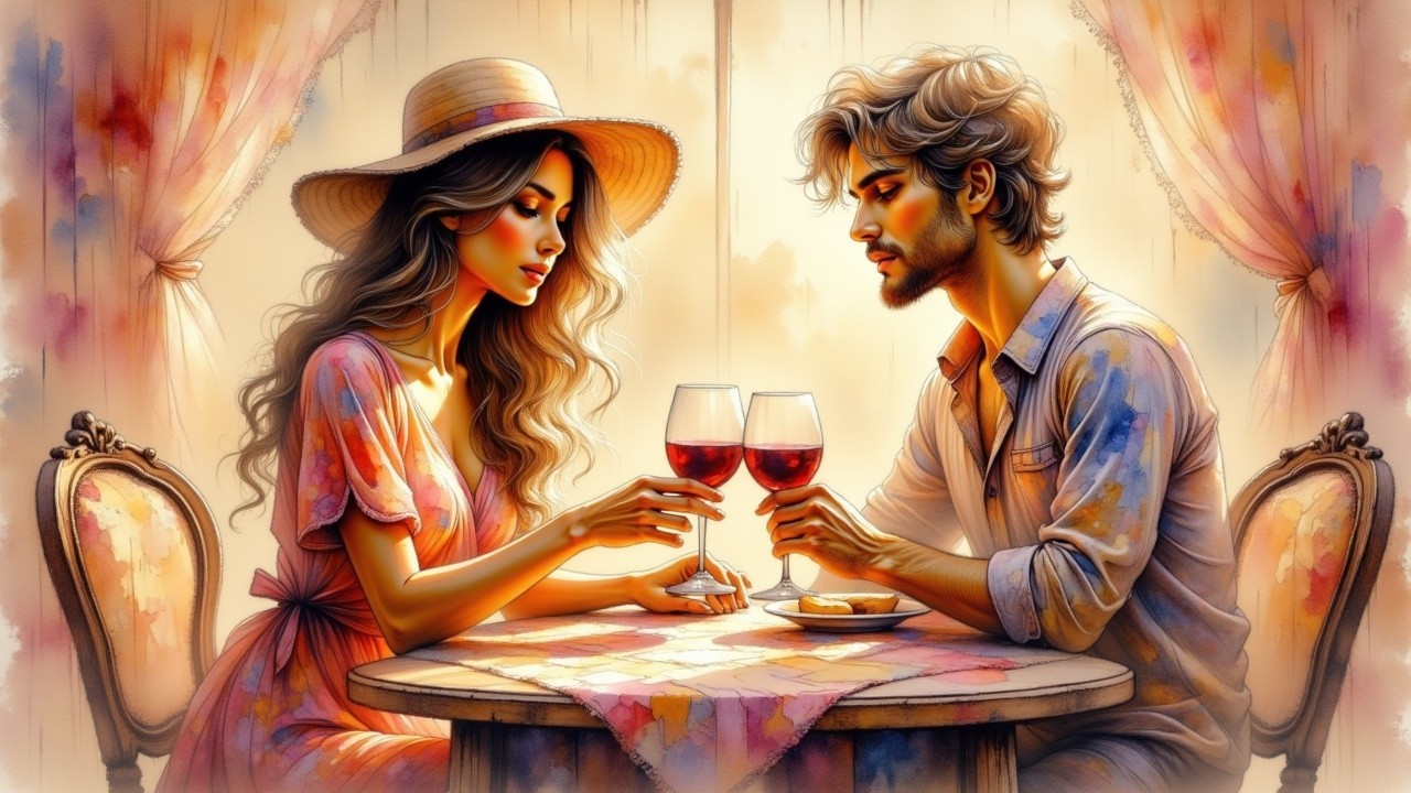 Romantic Dinner with Elegant Couple and Wine