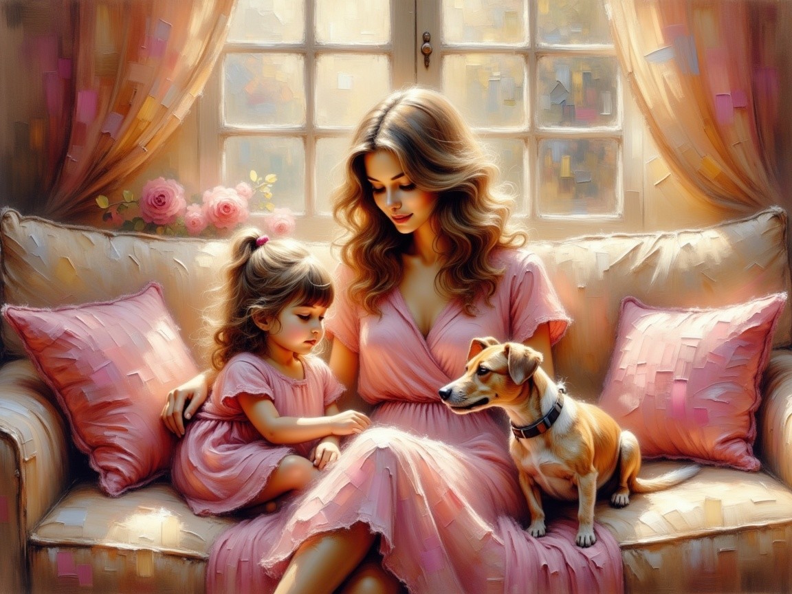 Cozy Living Room Scene with Mother and Daughter