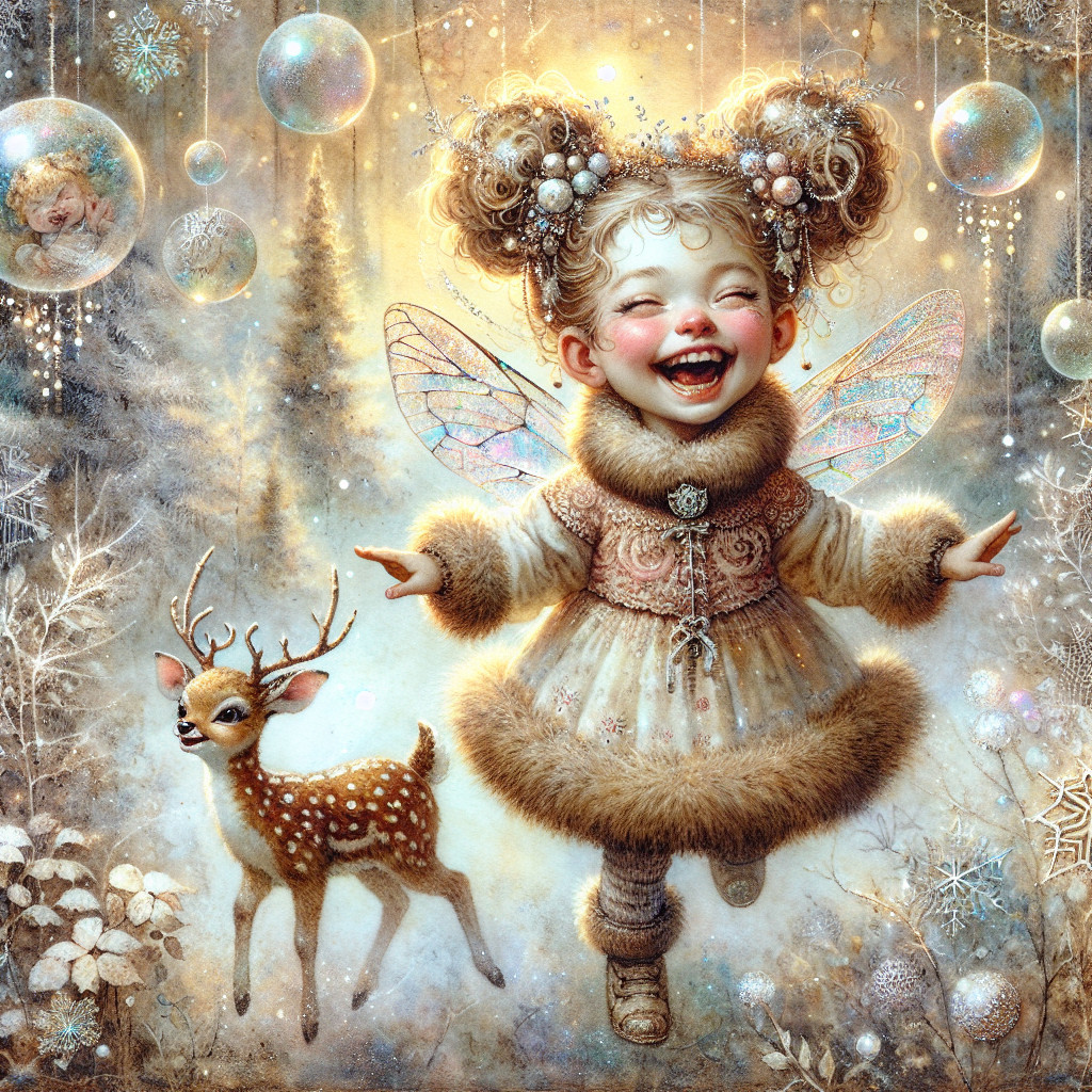 Fairy Girl Dancing in a Winter Wonderland Scene
