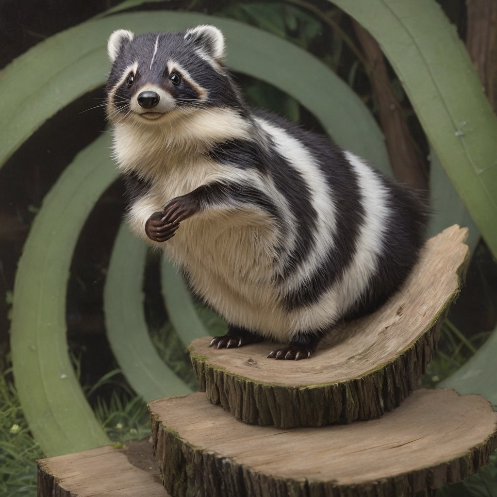Cartoon Raccoon on Stump in Whimsical Environment