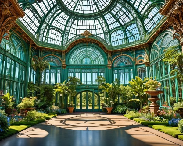Vibrant Botanical Garden with Glass-Domed Ceiling