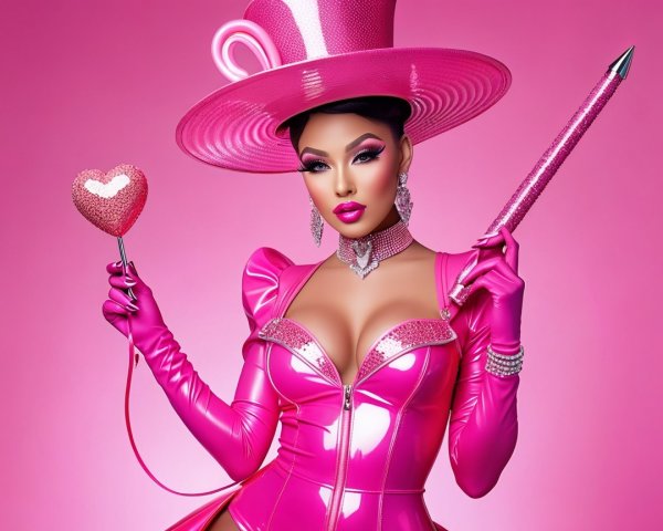 Pink Pleather Costume with Ombre Background and Props