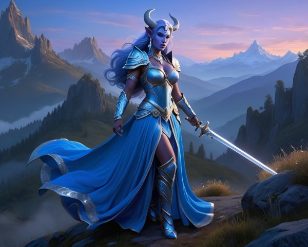 Full Body Shot of a Female Tiefling Warrior in Fantasy