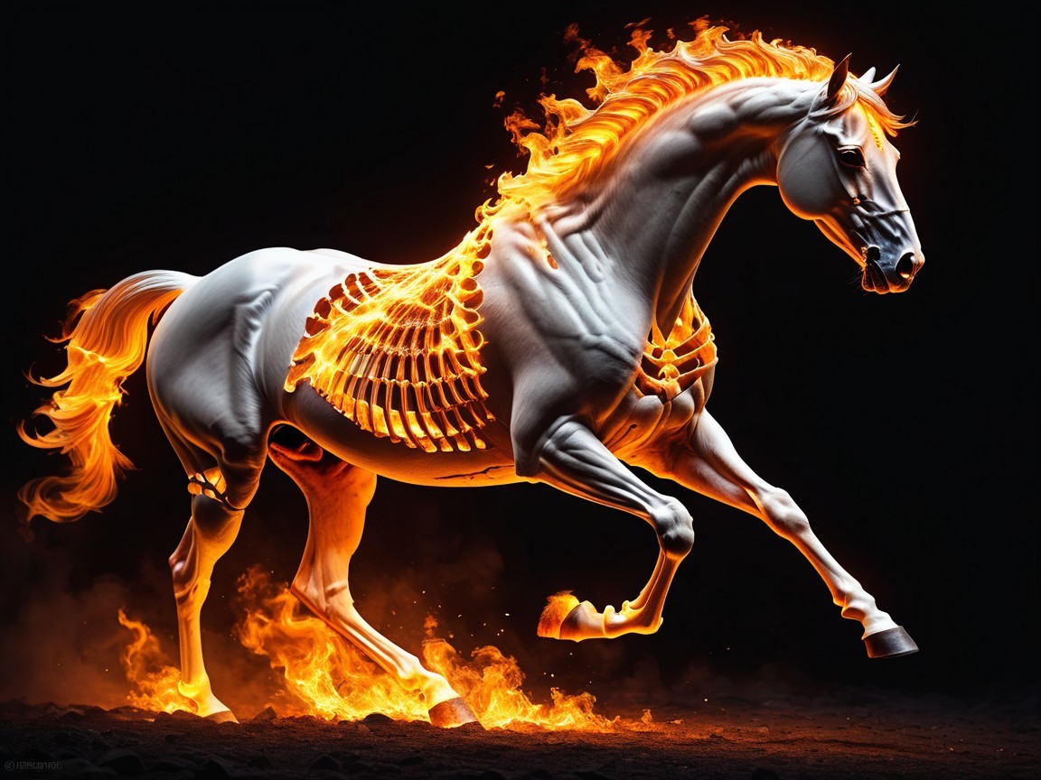 Digital Art of a Skeletal Fire Horse in Motion