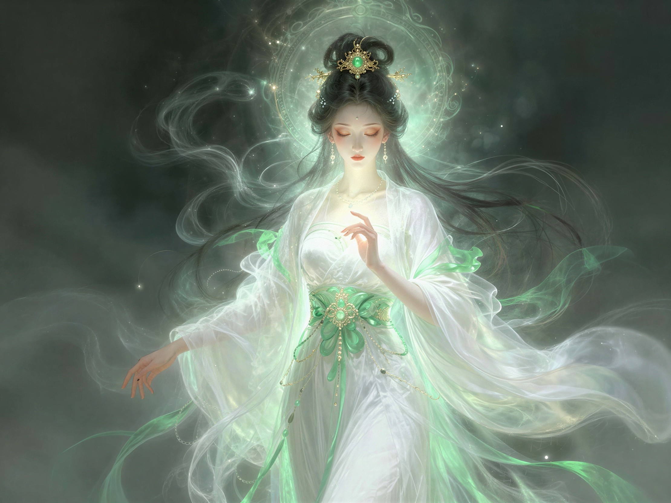 Mystical Digital Painting of an Asian Woman in Gown