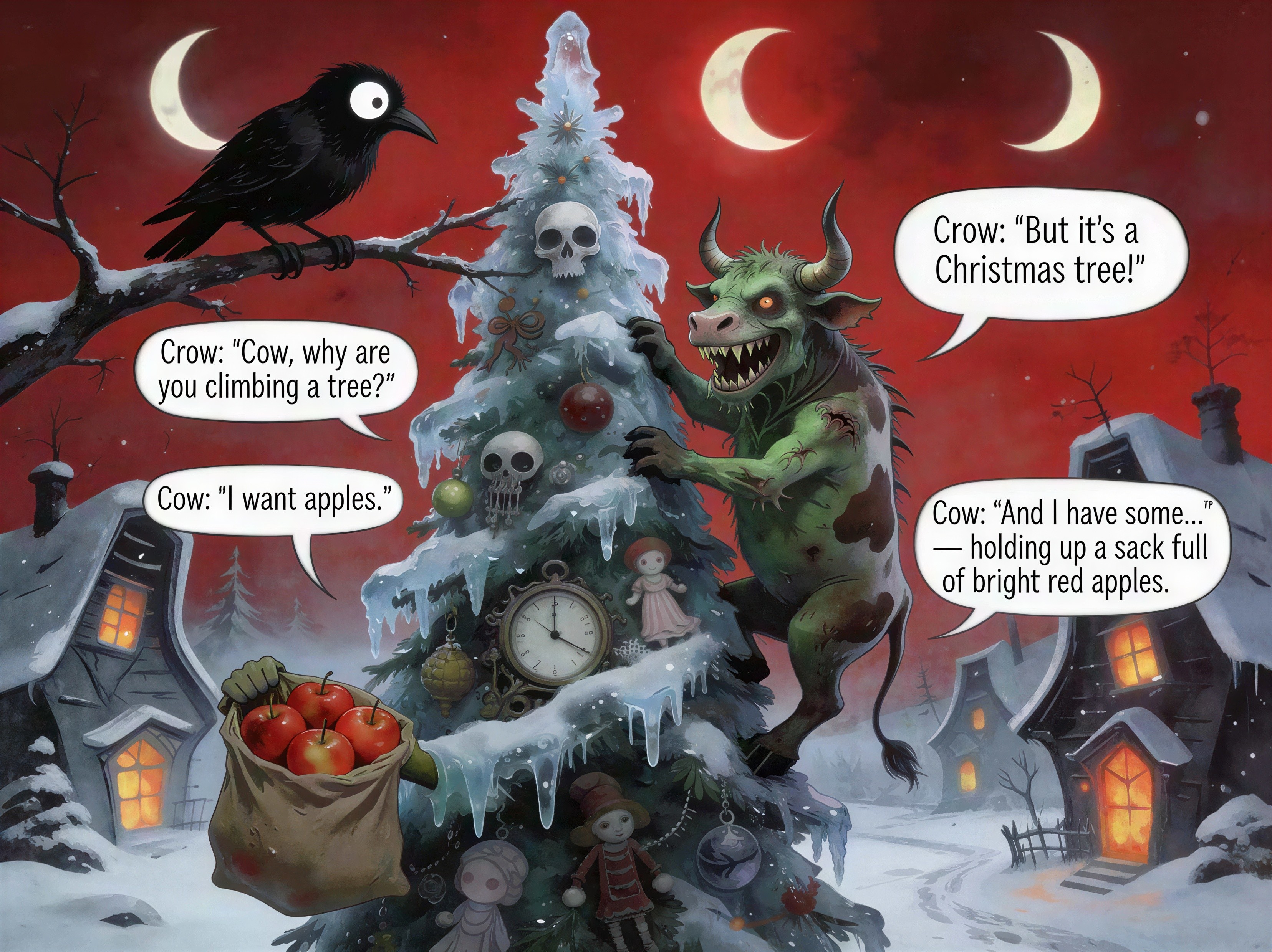 Whimsical Dark Christmas Night Digital Painting Description