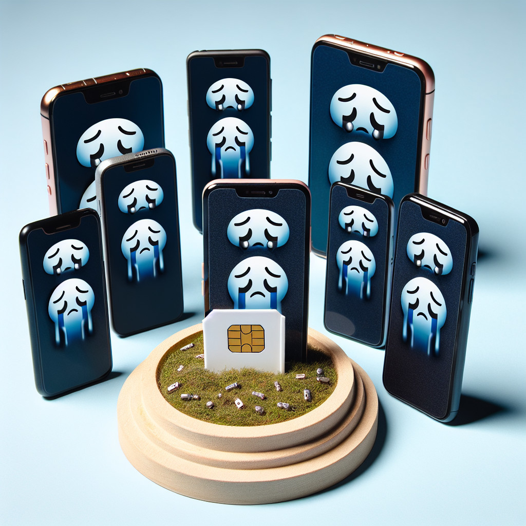 Smartphones with Sad Emojis Surrounding a SIM Card
