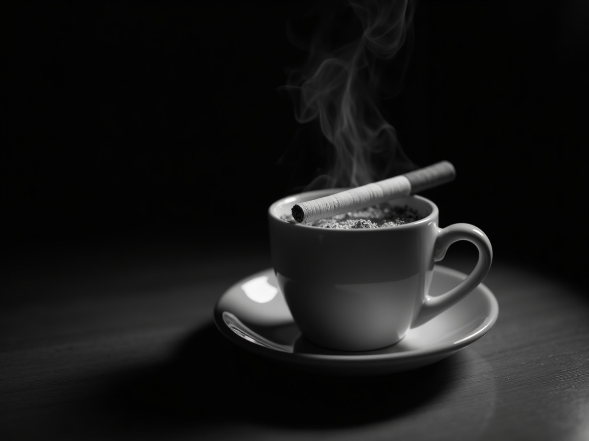 Monochrome Coffee and Cigarette Still Life Scene