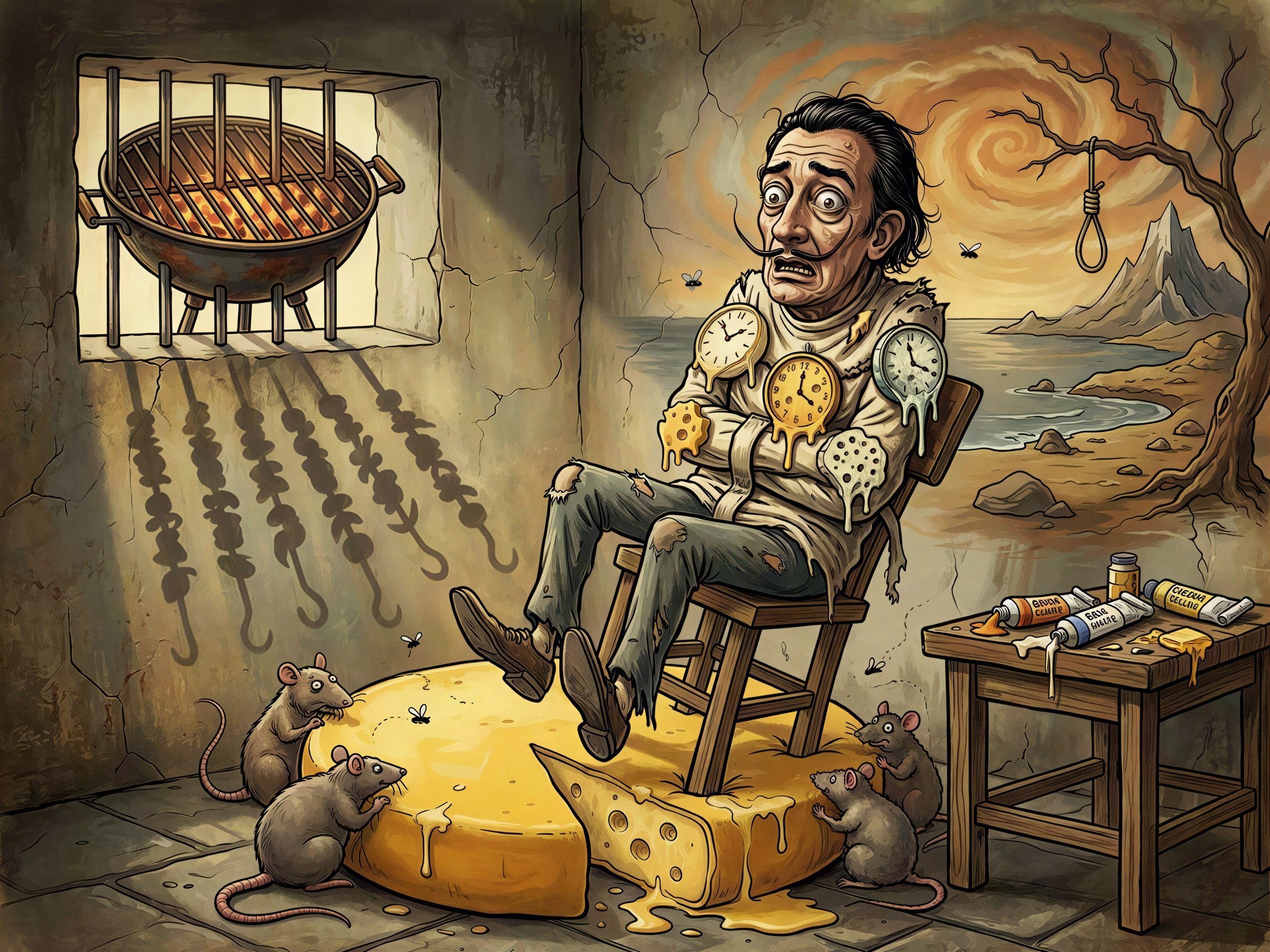 Surrealist Painting of a Figure in a Padded Cell