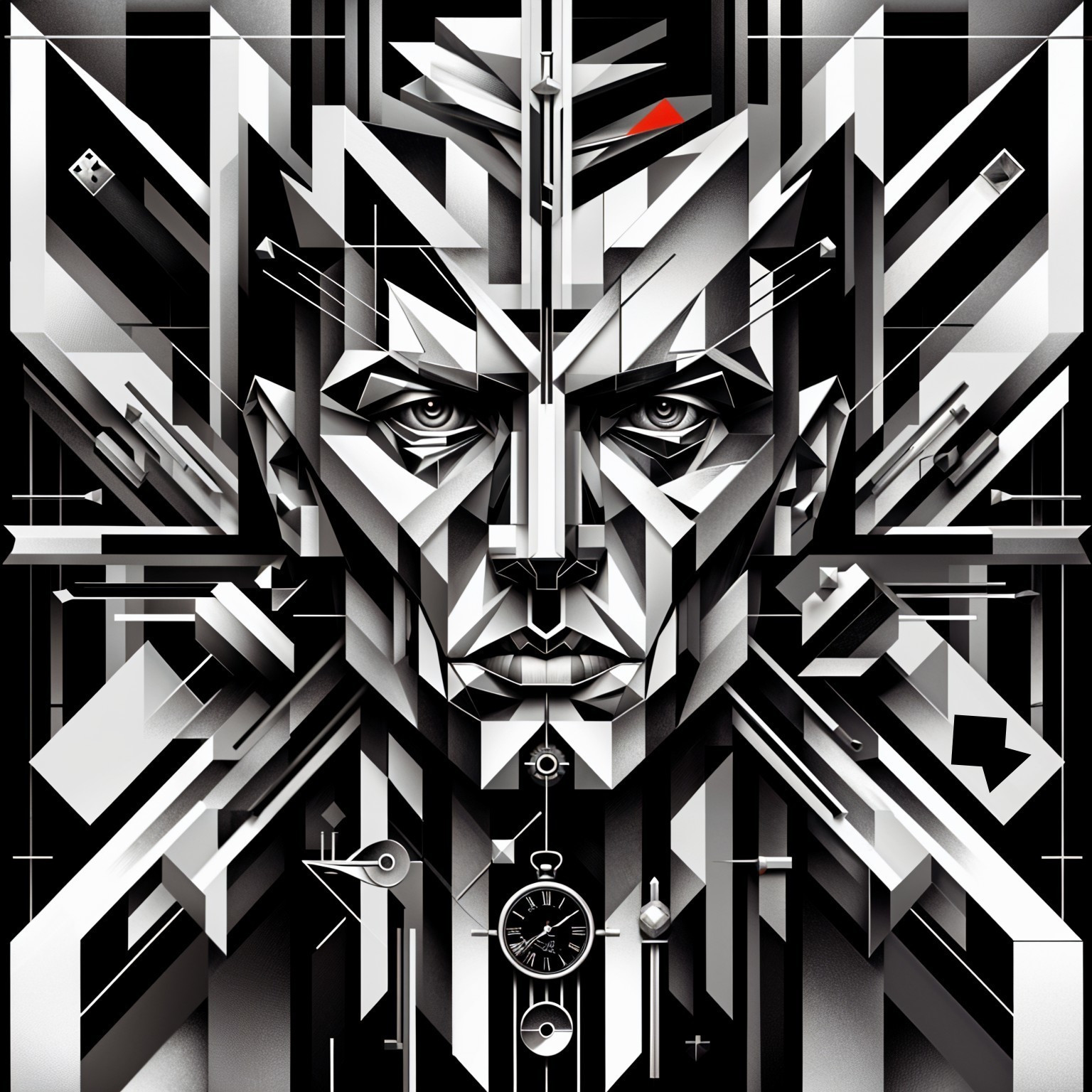 Abstract Portrait with Geometric Shapes and Symbols