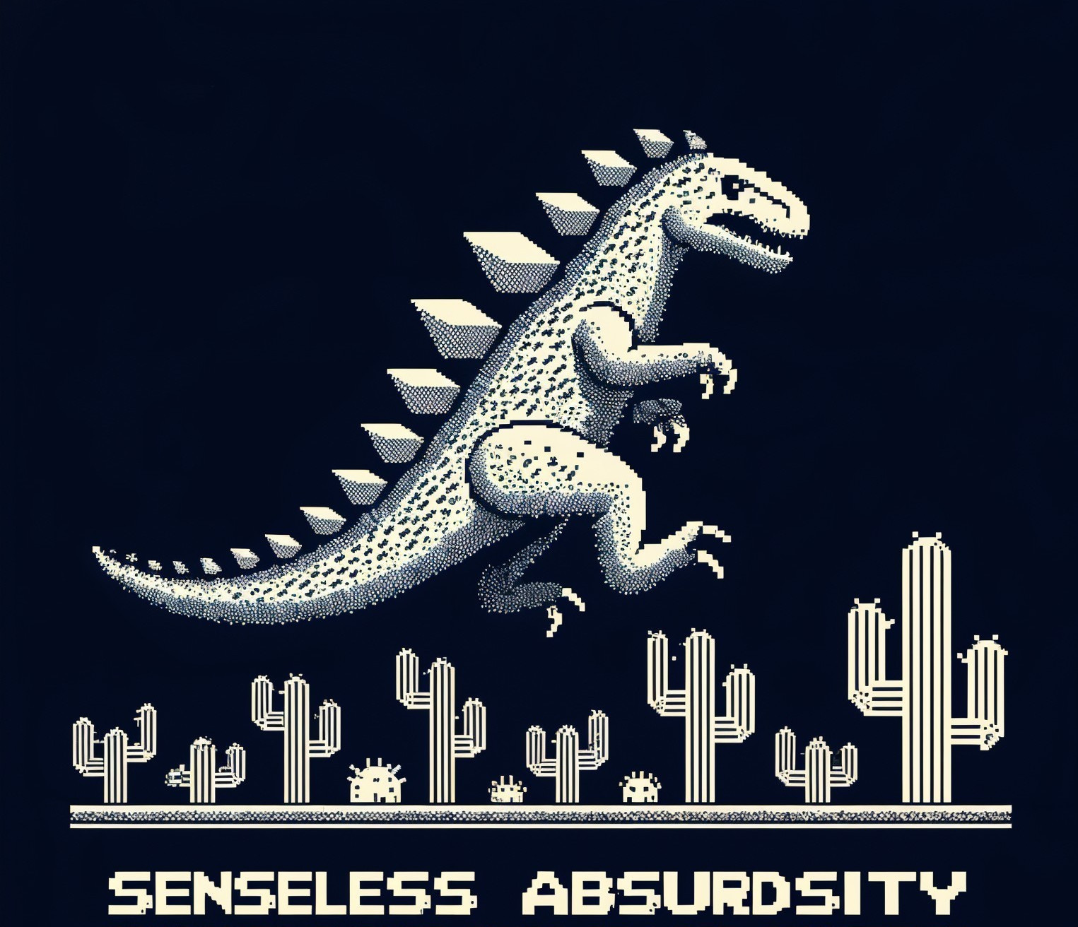 Pixelated Dinosaur in Desert with Cacti Background