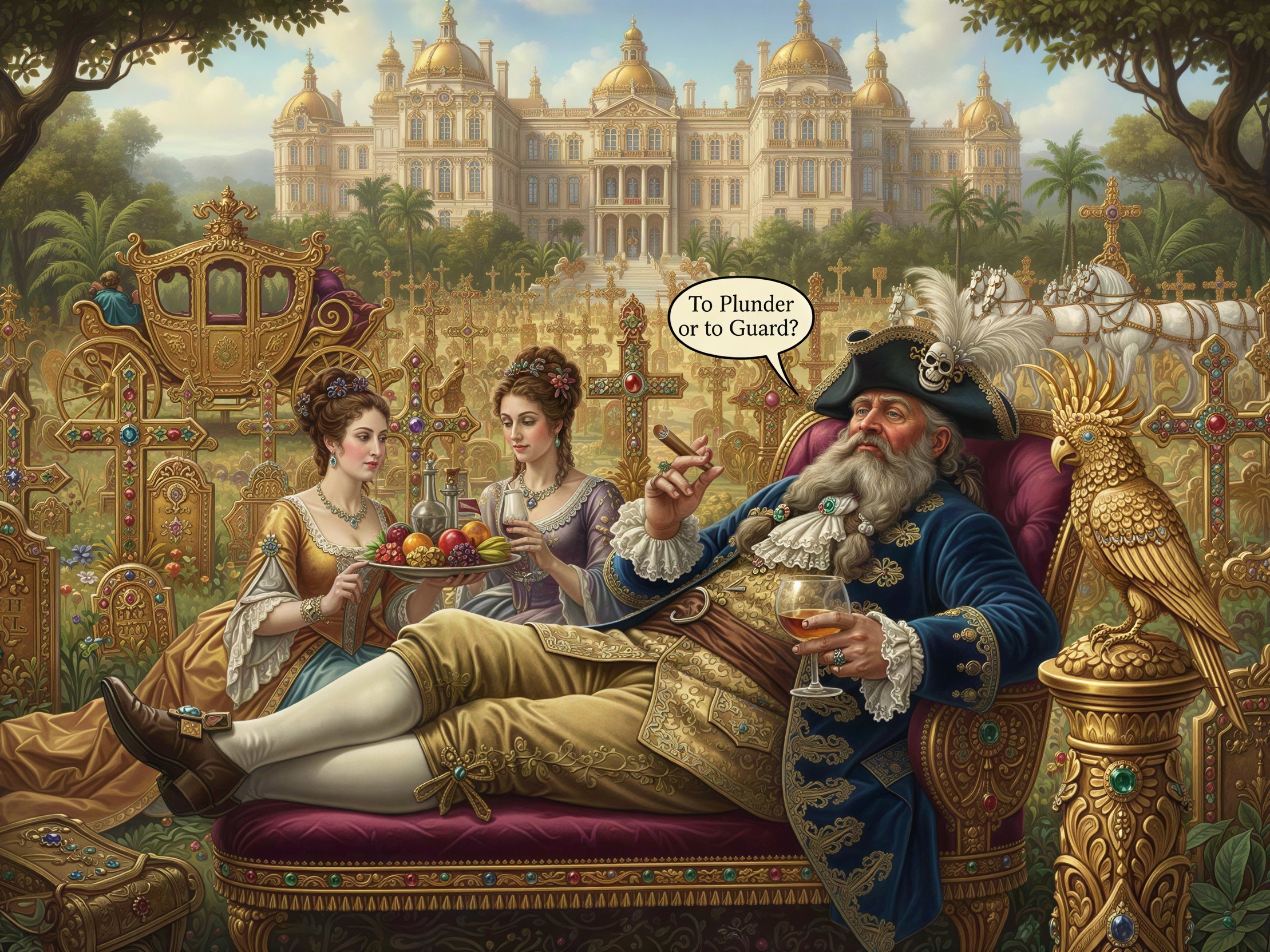 Ornate Pirate Portrait in Lavish Garden Setting