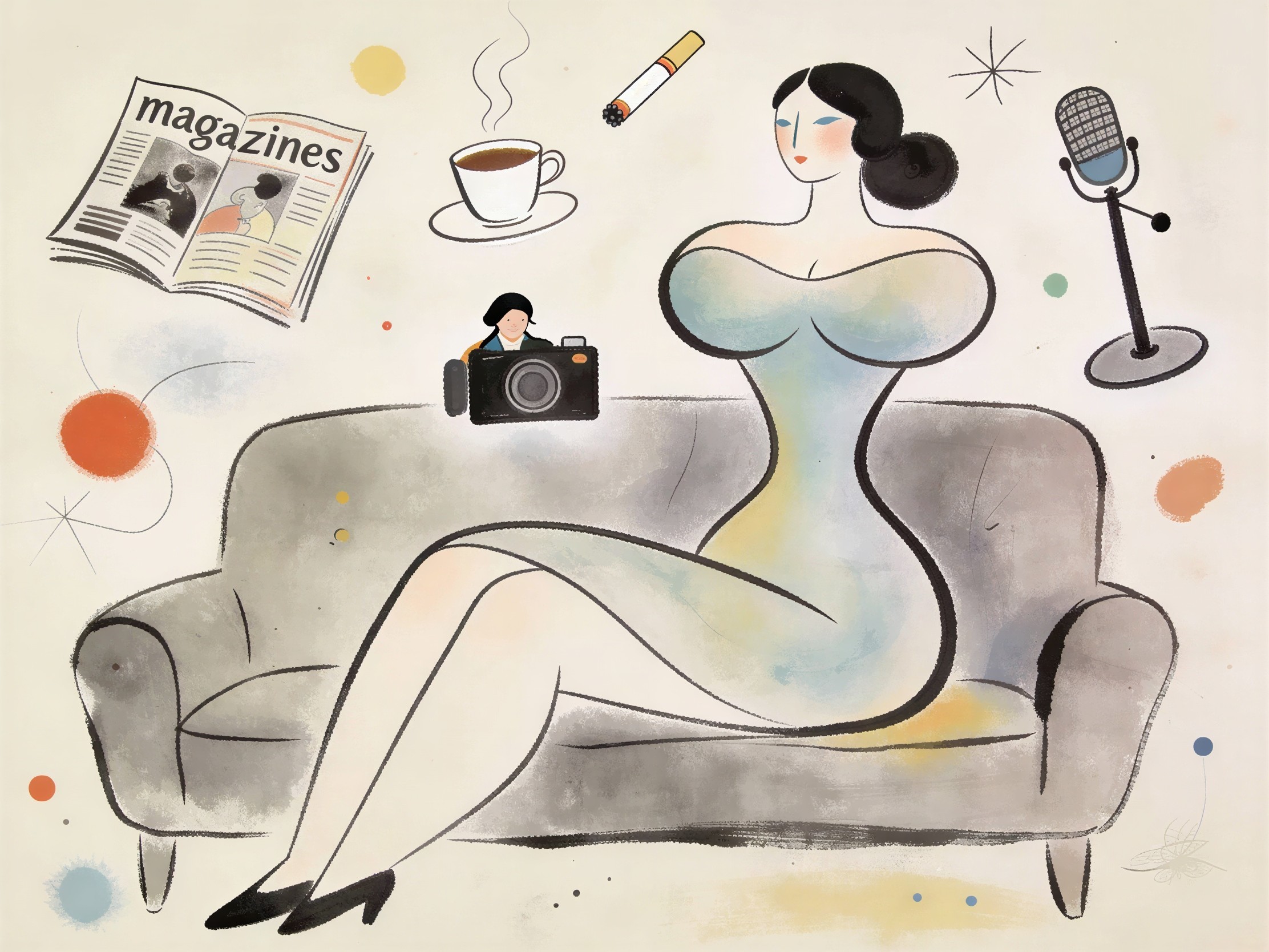 Whimsical Illustration of a Woman on a Sofa