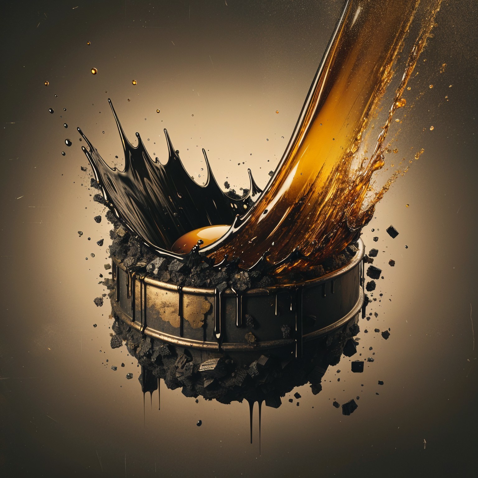 Black and Gold Liquid Splash with Metallic Base