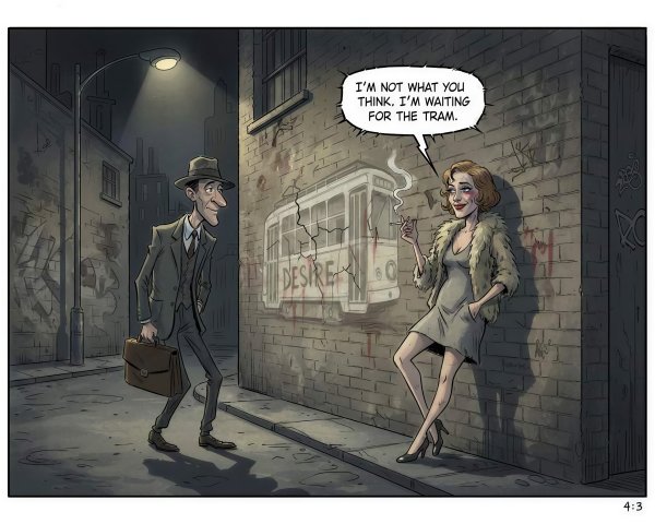 Cartoon Scene of Man and Woman in Urban Night Setting