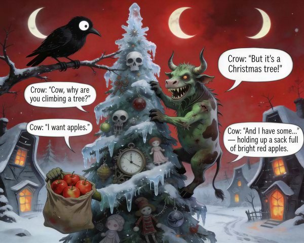 Whimsical Dark Christmas Night Digital Painting Description