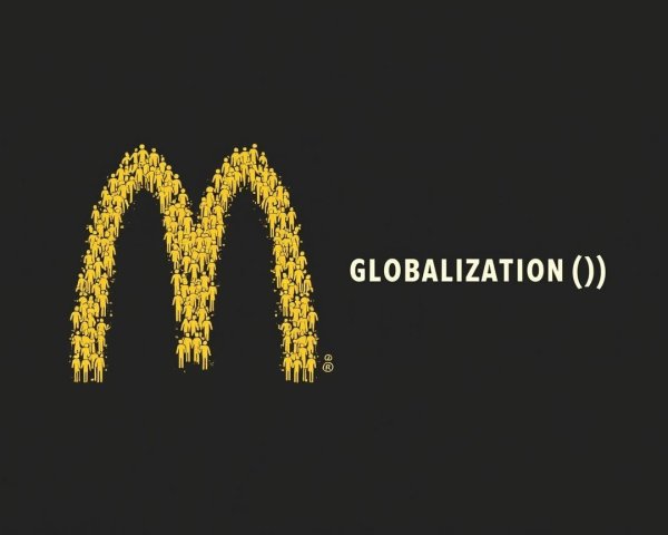 Crowd Forms Golden Arches Symbolizing Globalization