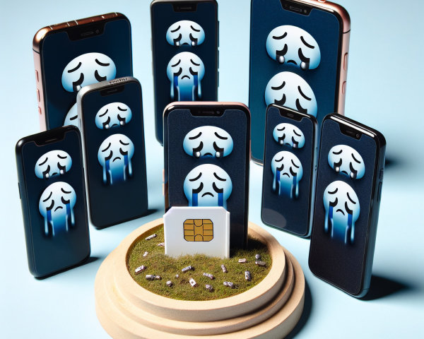 Smartphones with Sad Emojis Surrounding a SIM Card