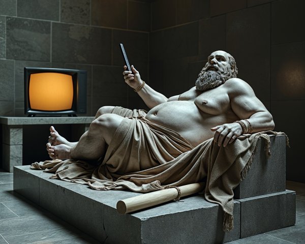 Modern Stone Statue of Philosopher with Remote Control