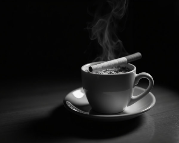 Monochrome Coffee and Cigarette Still Life Scene