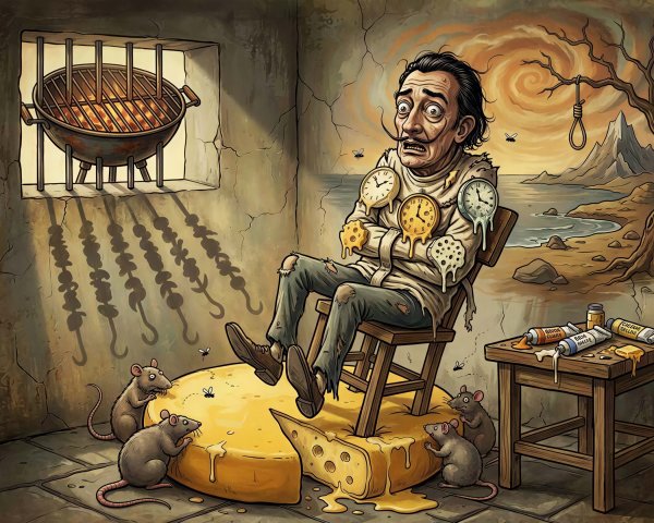 Surrealist Painting of a Figure in a Padded Cell