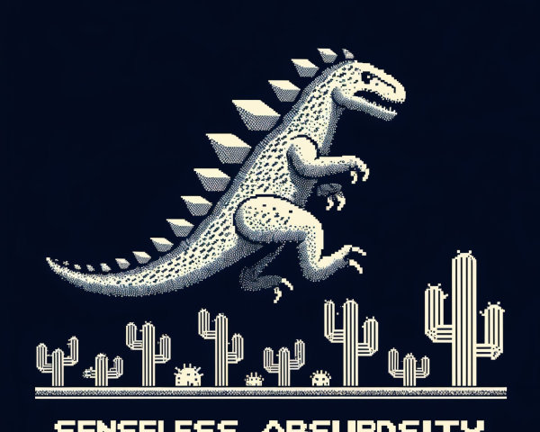 Pixelated Dinosaur in Desert with Cacti Background