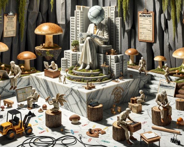 Surreal Statue with Globe Head in Miniature Cityscape
