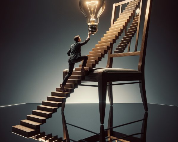 Giant Wooden Chair with Spiral Staircase and Light Bulb